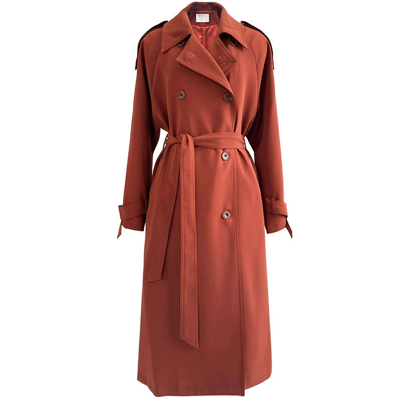 Draping British Loose Mid-Length Over The Knee Trench Coat Hawthorn Red-Coat-Blak Wardrob-S-Urbanheer