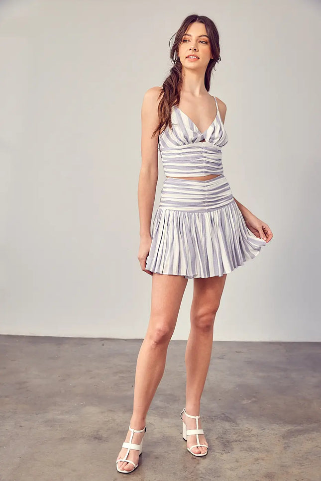 Multi-Stripe Print Cami Skirt-Mustard Seed-Urbanheer