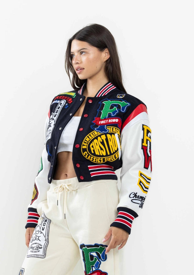 Championship Winner Cropped Varsity Jacket-Jacket-First Row-NAVY-S-Urbanheer