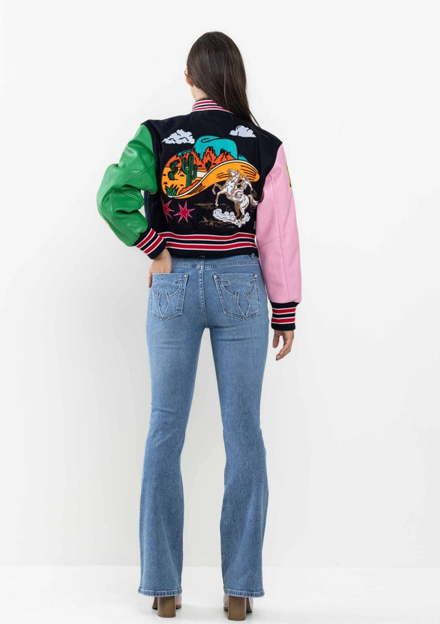 Wild And Free Cropped Varsity Jacket-Jacket-First Row-NAVY-S-Urbanheer