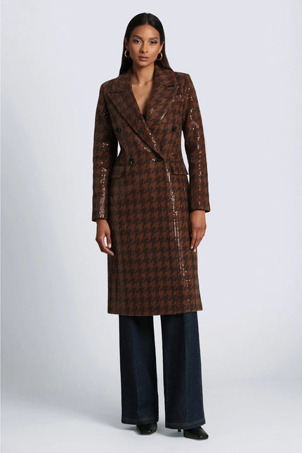 Sequin Houndstooth Tailored Coat-Avec Les Filles-Brown Sequin-XS-Urbanheer