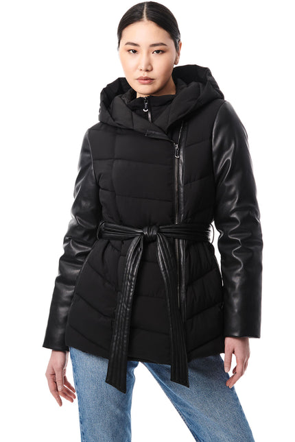 Short Faux Leather Combo Puffer