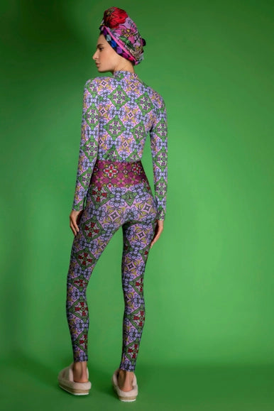 Botanic Stylish Print Trousers Deco Purple Stretchy Leggings-Nuvula-XS-Urbanheer