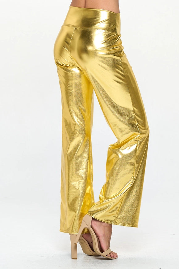 Made in USA Metallic Wide Leg Pants with Thick Waistband GOLD-Pants-Renee C.-Urbanheer