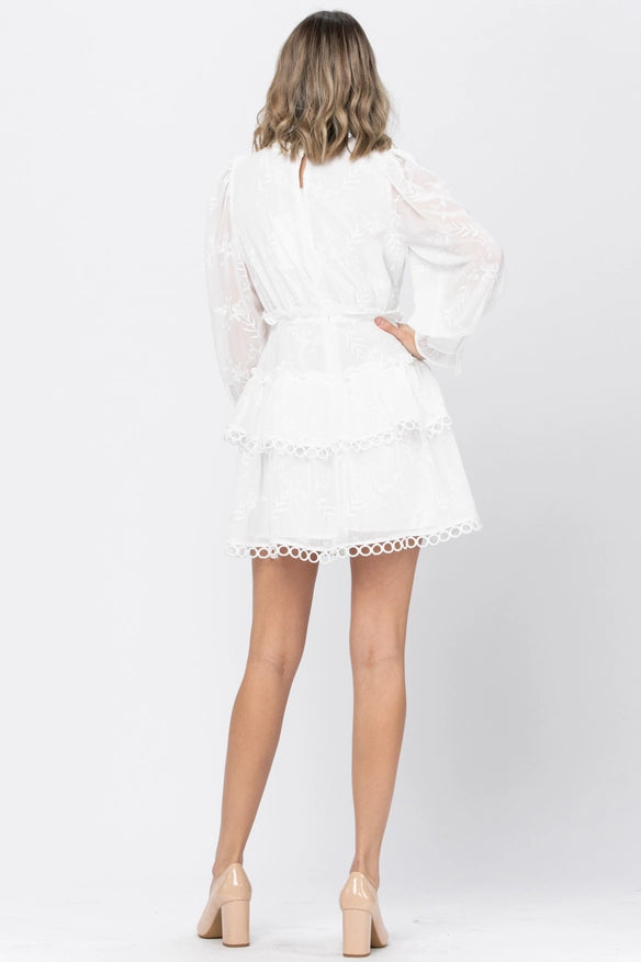 Embroidery Fabric Ruffle Point Mini Dress-Dress-Neon Blush-Off White-S-Urbanheer