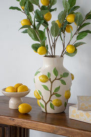 9x9x12.5' White Ceramic Vase with Vibrant Yellow
