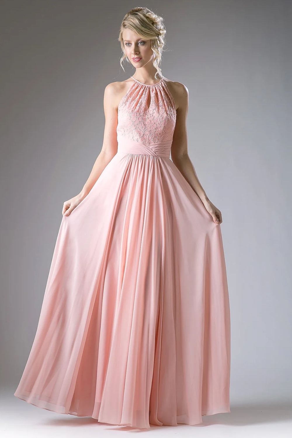A-Line Chiffon Dress with Lace Keyhole Halter-Night Out-Tux-USA-4-Peach-Urbanheer