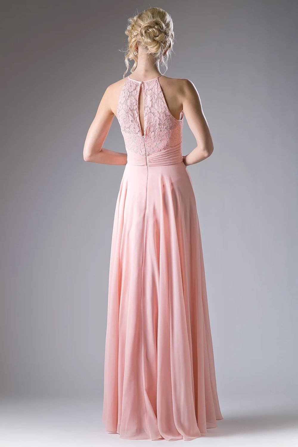 A-Line Chiffon Dress with Lace Keyhole Halter-Night Out-Tux-USA-4-Peach-Urbanheer