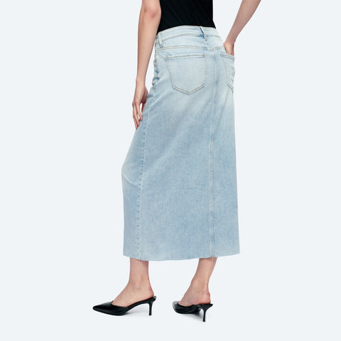 A-Line Denim Midi Skirt(Raw Hem,Slit) STORY-Skirt-BAYEAS-XS-STORY-Urbanheer