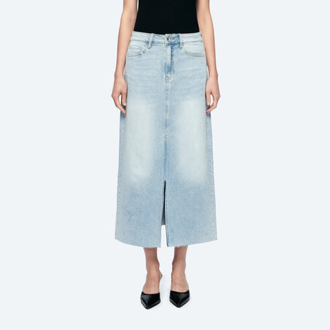 A-Line Denim Midi Skirt(Raw Hem,Slit) STORY-Skirt-BAYEAS-XS-STORY-Urbanheer