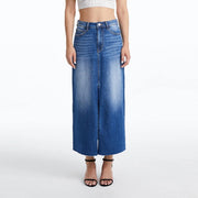 A-Line Denim Midi Skirt(Raw Hem,Slit) SWEET-Skirt-BAYEAS-S-SWEET-Urbanheer