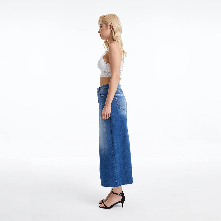 A-Line Denim Midi Skirt(Raw Hem,Slit) SWEET-Skirt-BAYEAS-S-SWEET-Urbanheer