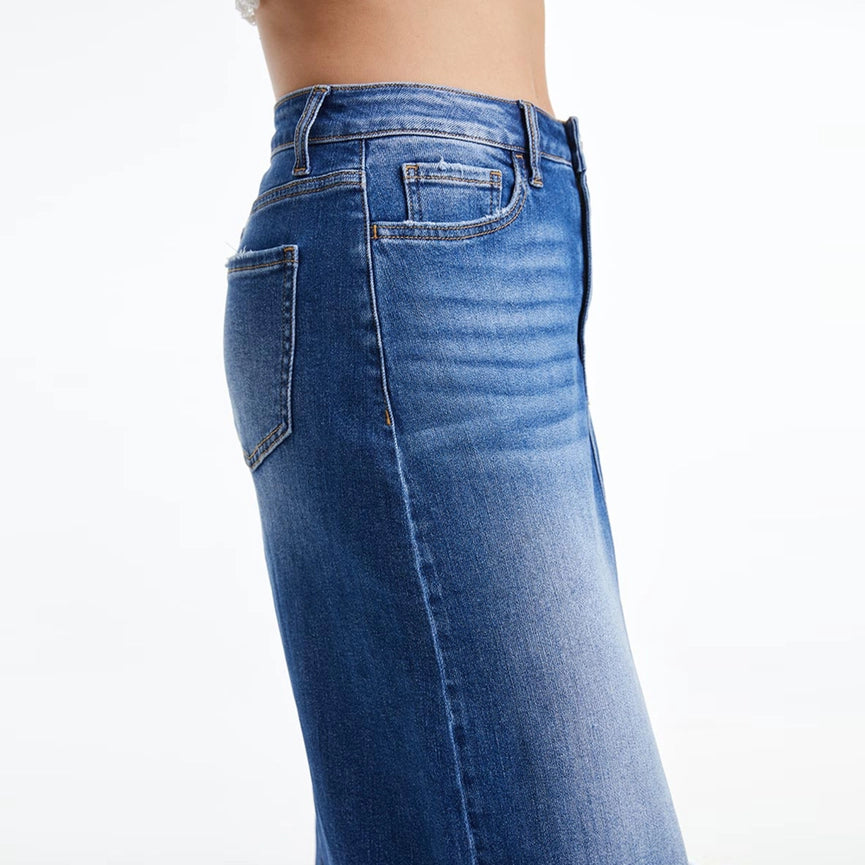 A-Line Denim Midi Skirt(Raw Hem,Slit) SWEET-Skirt-BAYEAS-S-SWEET-Urbanheer