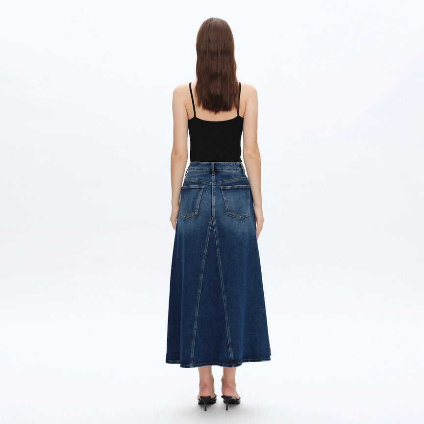 A-Line Denim Skirt with Finished Hem-Skirt-BAYEAS-XS-BLUE TEARS-Urbanheer