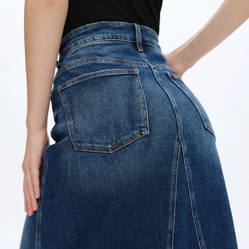 A-Line Denim Skirt with Finished Hem-Skirt-BAYEAS-XS-BLUE TEARS-Urbanheer