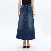 A-Line Denim Skirt with Finished Hem-Skirt-BAYEAS-XS-BLUE TEARS-Urbanheer