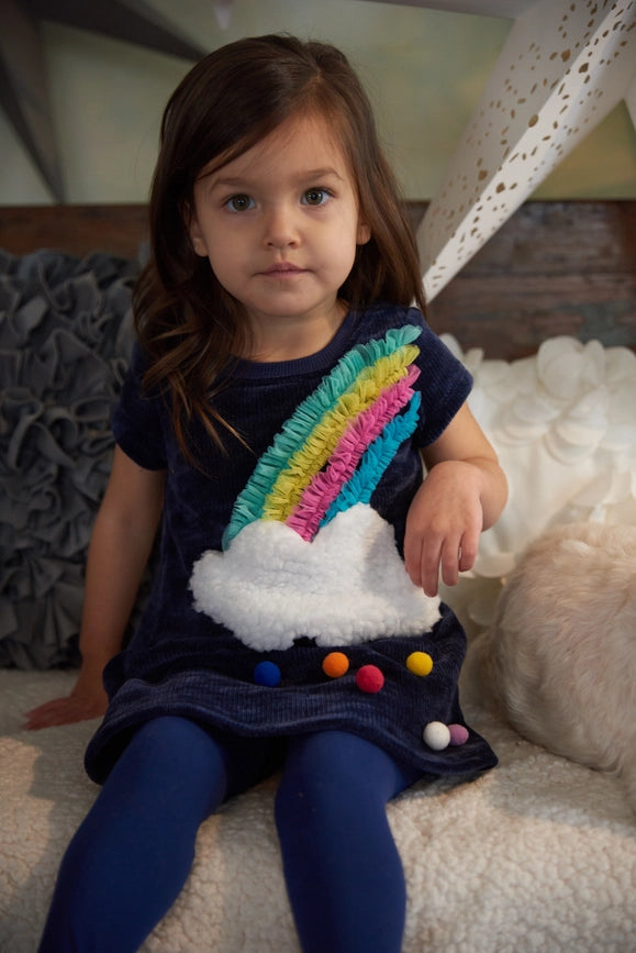 A-Line Dress W/Rainbow and Cloud-Dress-Hannah Banana-2T-Navy Multi-Urbanheer