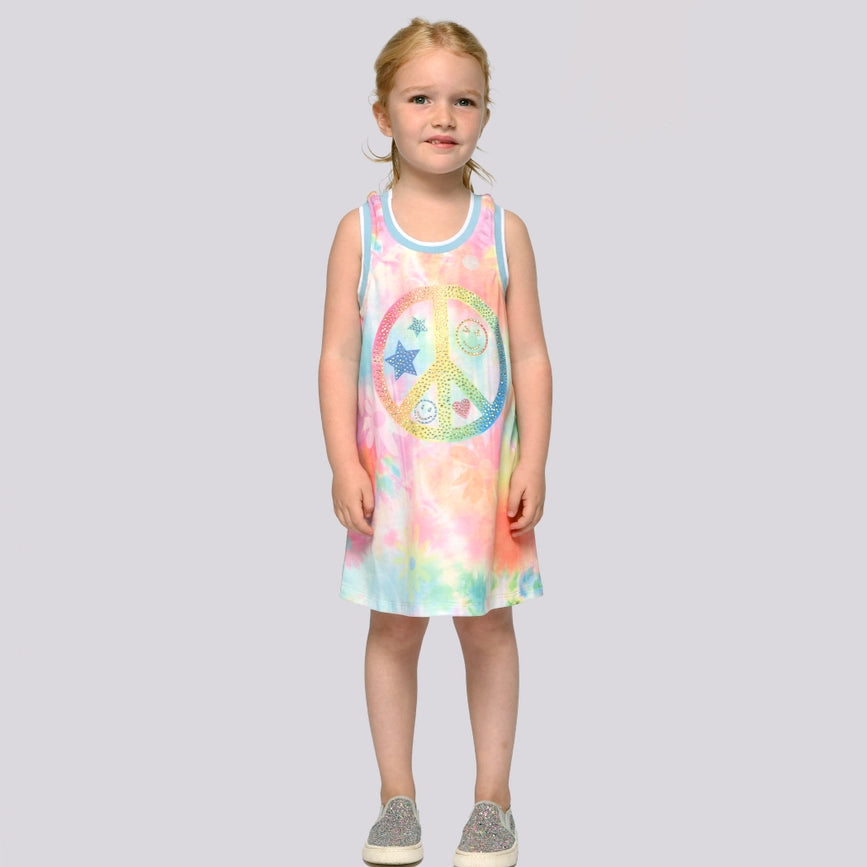 A-Line Dress w/ Peace Sign Print-Dress-Hannah Banana-12M-PINK MULTI-Urbanheer