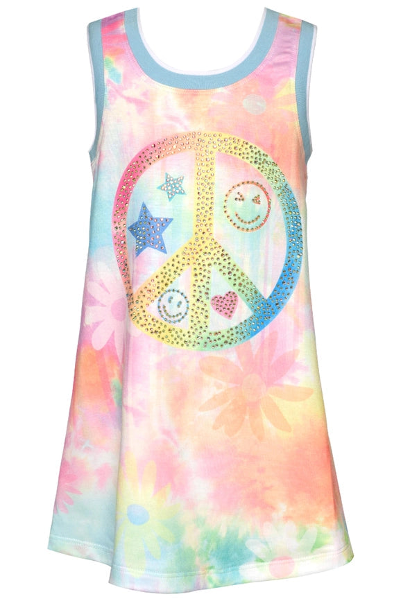 A-Line Dress w/ Peace Sign Print-Dress-Hannah Banana-12M-PINK MULTI-Urbanheer