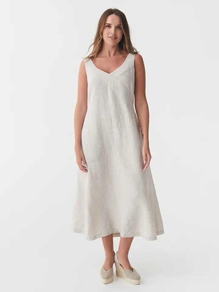 A-Line Linen Dress Chiloe in Natural Melange-Dress-MagicLinen-S-Natural Melange-Urbanheer
