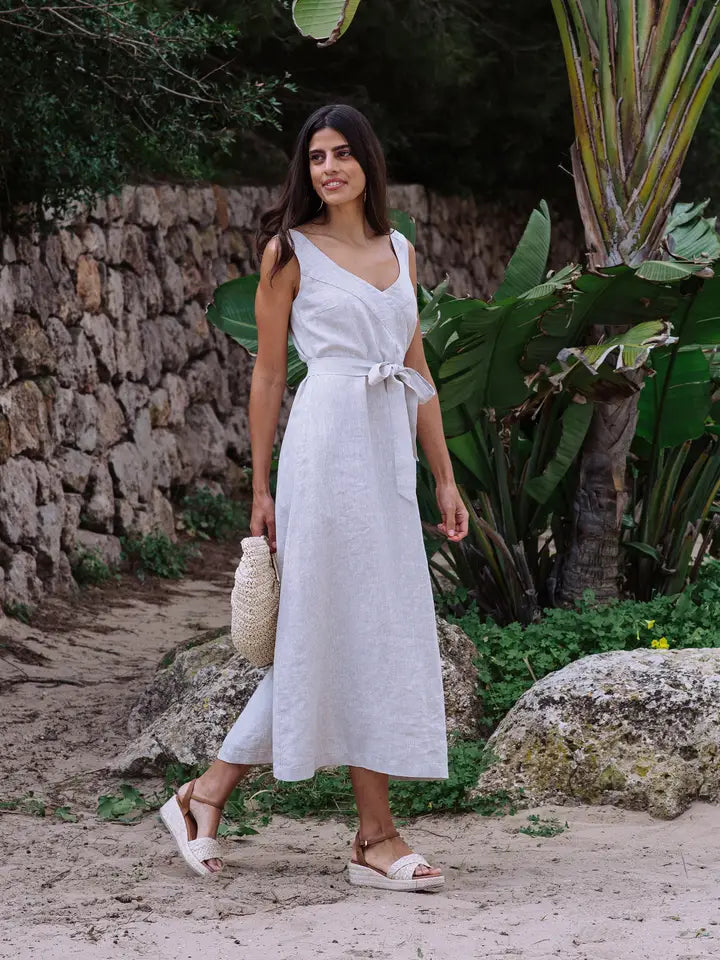 A-Line Linen Dress Chiloe in Natural Melange-Dress-MagicLinen-S-Natural Melange-Urbanheer