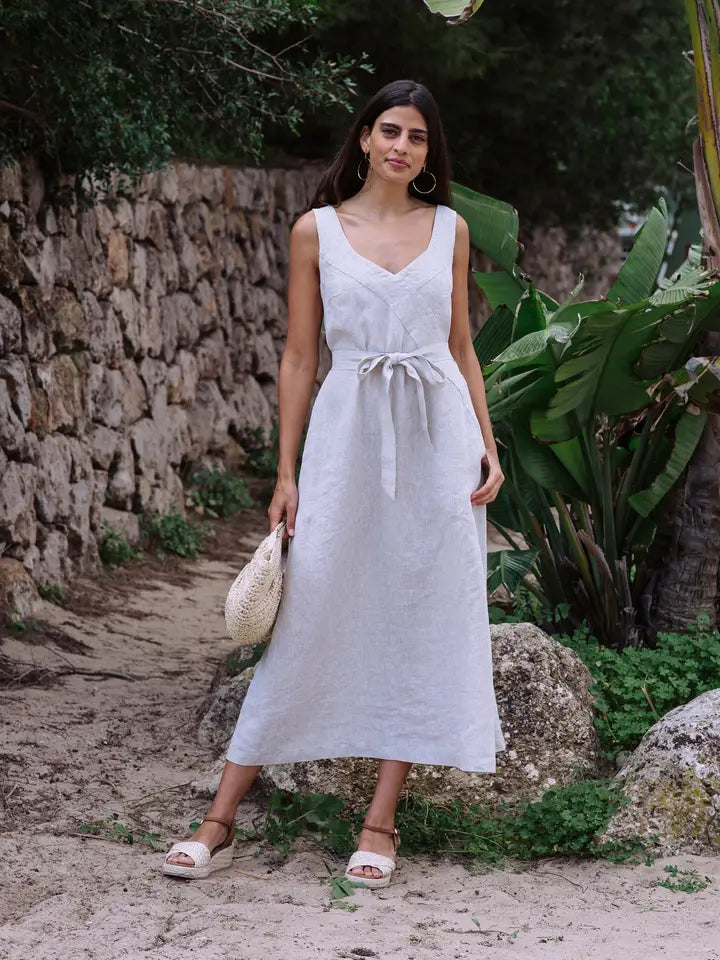 A-Line Linen Dress Chiloe in Natural Melange-Dress-MagicLinen-S-Natural Melange-Urbanheer