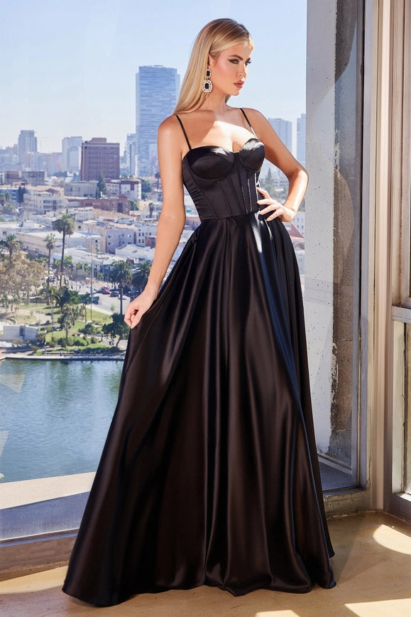 A-Line Satin Bustier Dress-Dress-Ladivine by Cinderella Divine-2-BLACK-Urbanheer