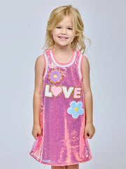 A-Line Sequin Dress w/ Love and Flower Trims-Dress-Hannah Banana-12M-PINK-Urbanheer