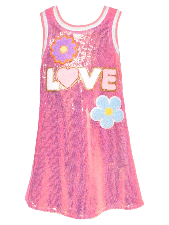 A-Line Sequin Dress w/ Love and Flower Trims-Dress-Hannah Banana-12M-PINK-Urbanheer