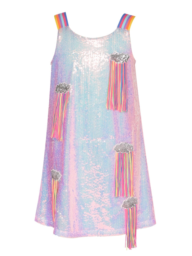 A Line Sequin Dress with Colorful Straps and Fringe Detail-Dress-Hannah Banana-4-PINK MULTI-Urbanheer