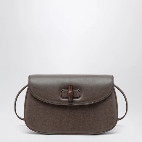 GUCCI Small shoulder bag in dark taupe leather with bamboo closure