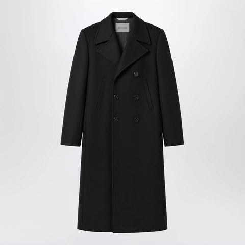 Balenciaga Long double-face tailored coat in black cotton