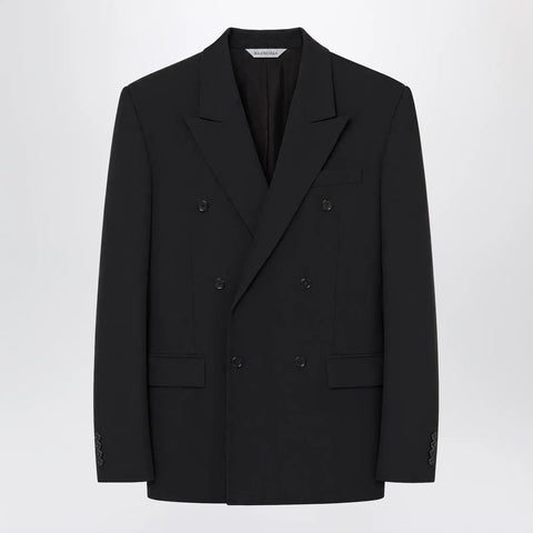 Balenciaga Double-breasted tailored wool twill jacket in black