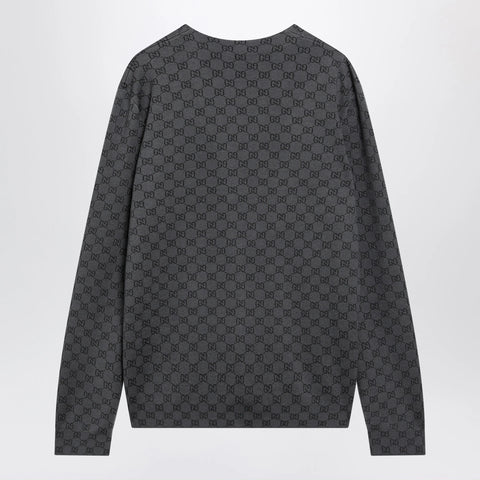 GUCCI Grey wool and silk cardigan with GG motif