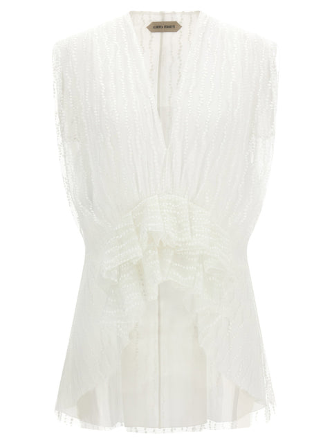 Alberta Ferretti Asymmetrical Tulle Top