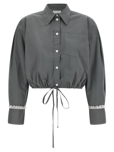 Ganni Cropped Shirt With Lace