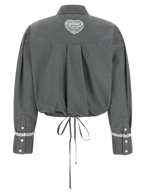 Ganni Cropped Shirt With Lace