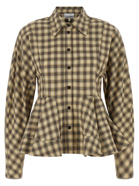 Ganni Check Flannel Peplum Shirt