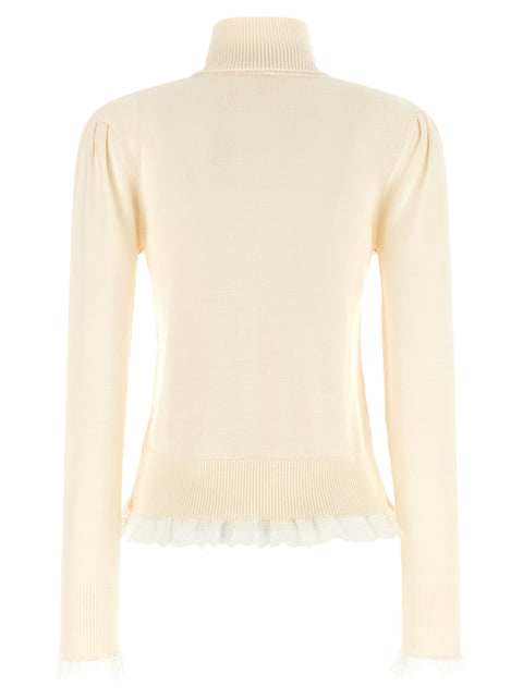 Ganni Turtleneck Sweater With Lace Trim