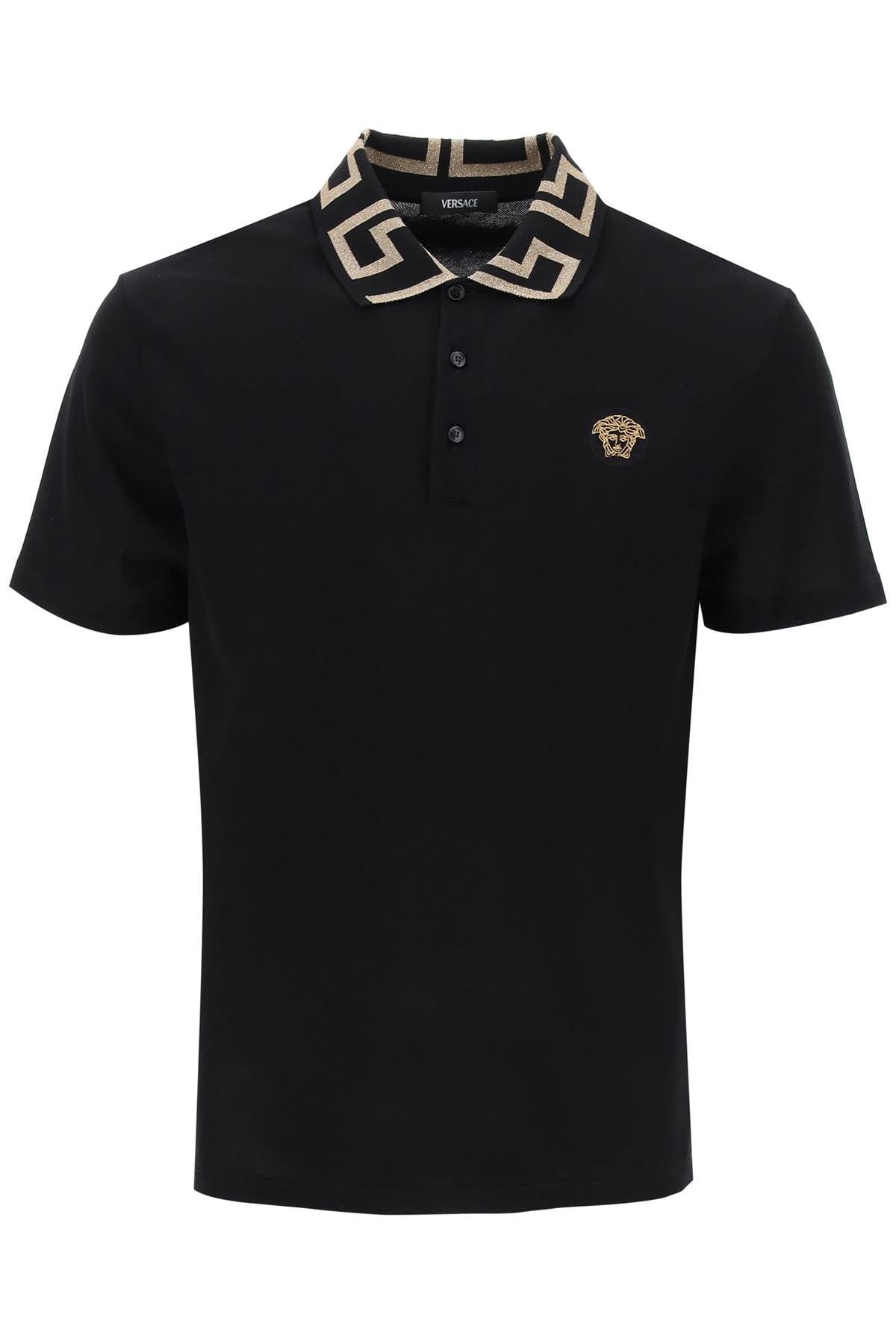 Versace Polo Shirt With Greca Collar-Clothing - Men-Versace-Black-S-Urbanheer