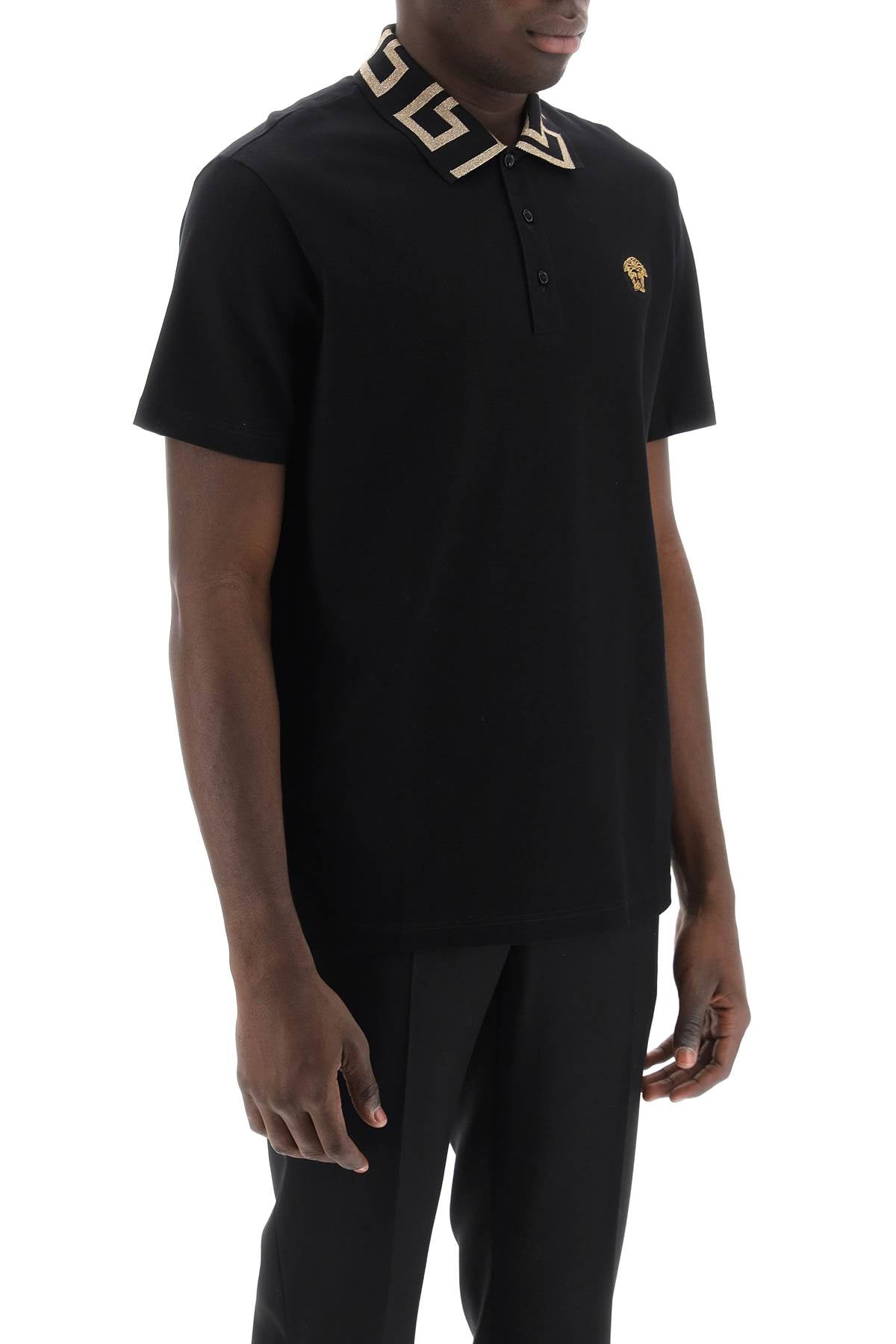 Versace Polo Shirt With Greca Collar-Clothing - Men-Versace-Black-S-Urbanheer