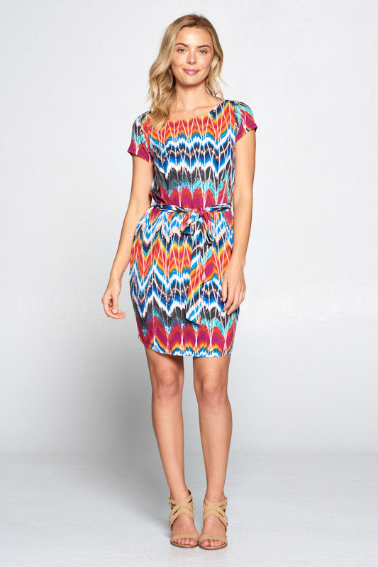 ABSTRACT TIE-DYE DRESS WITH WAIST TIE-Dresses-Reneecollection-Urbanheer