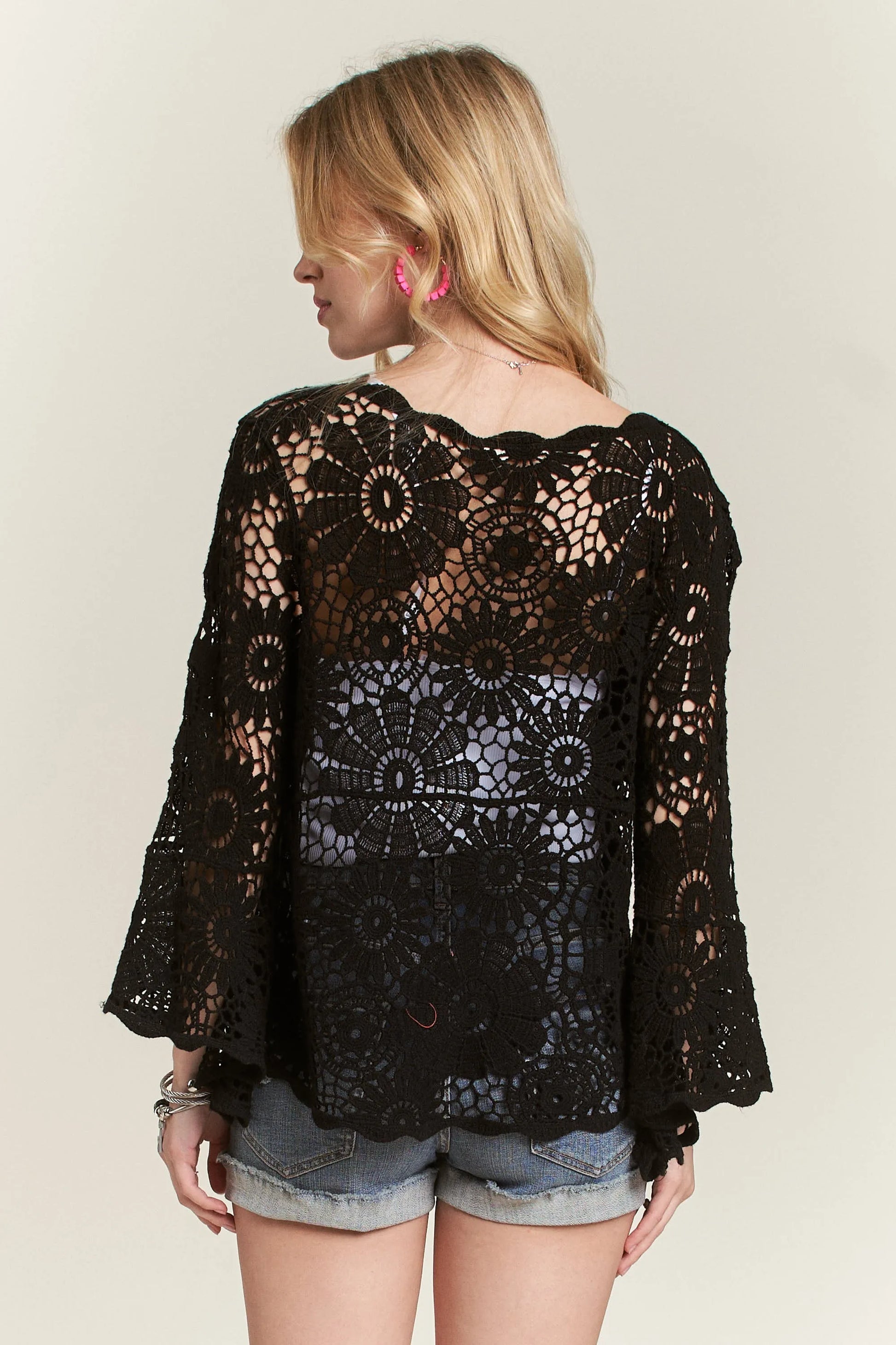ADORA Bell Sleeve Crochet Top-Adora-BLACK-S/M-Urbanheer