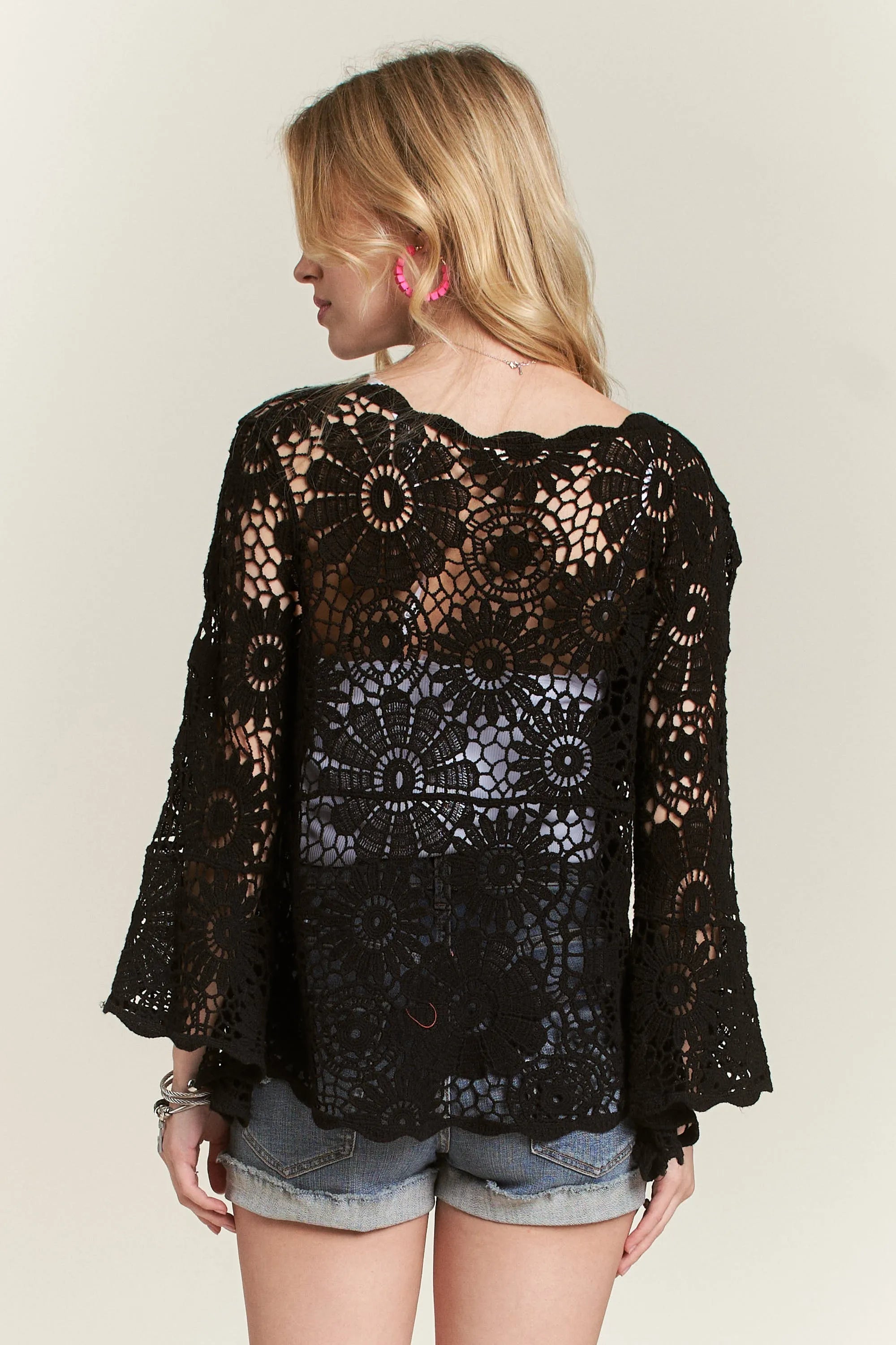 ADORA Bell Sleeve Crochet Top-Adora-BLACK-S/M-Urbanheer