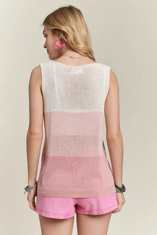 ADORA Color Block V Neck Tank Top-Adora-PINK-S-Urbanheer