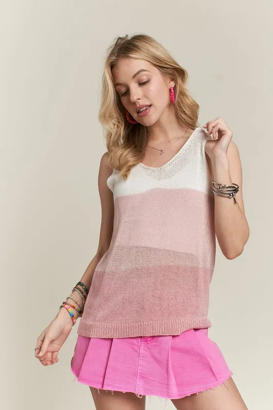 ADORA Color Block V Neck Tank Top-Adora-PINK-S-Urbanheer