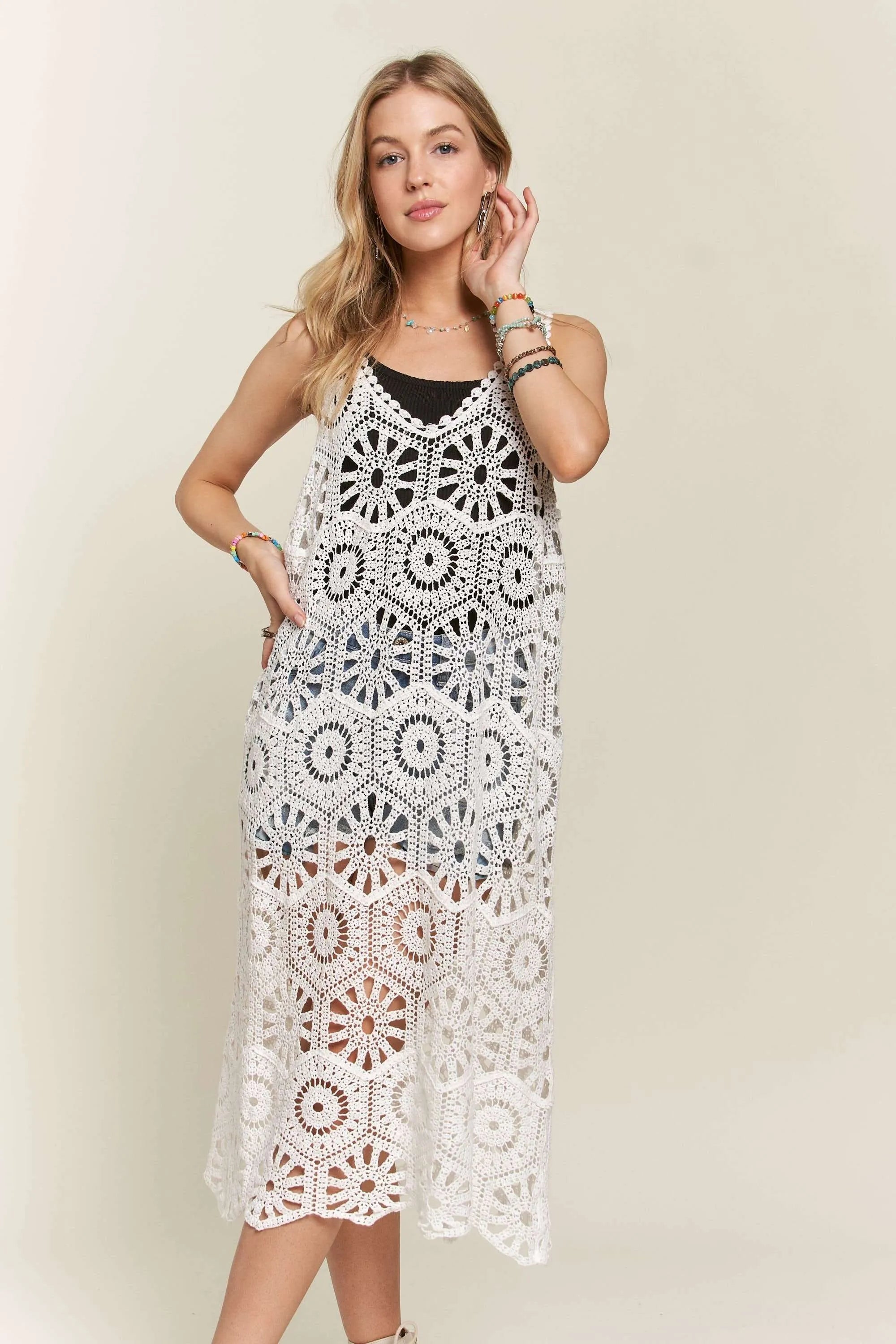 ADORA Crochet Cover-Up Tunic Top-Adora-WHITE-S/M-Urbanheer
