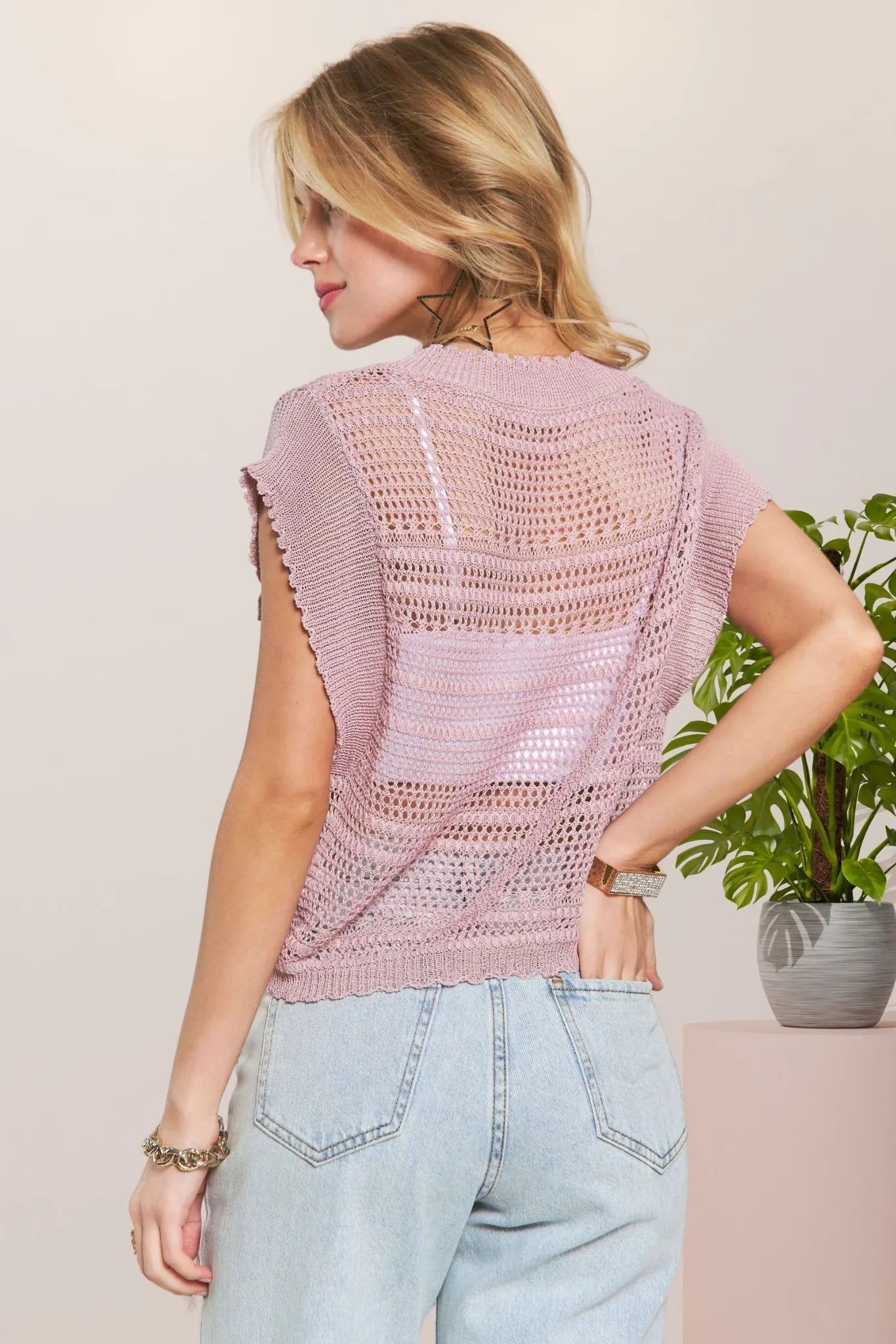 ADORA Drawstring Detail Crochet Top-Adora-PINK-S-Urbanheer