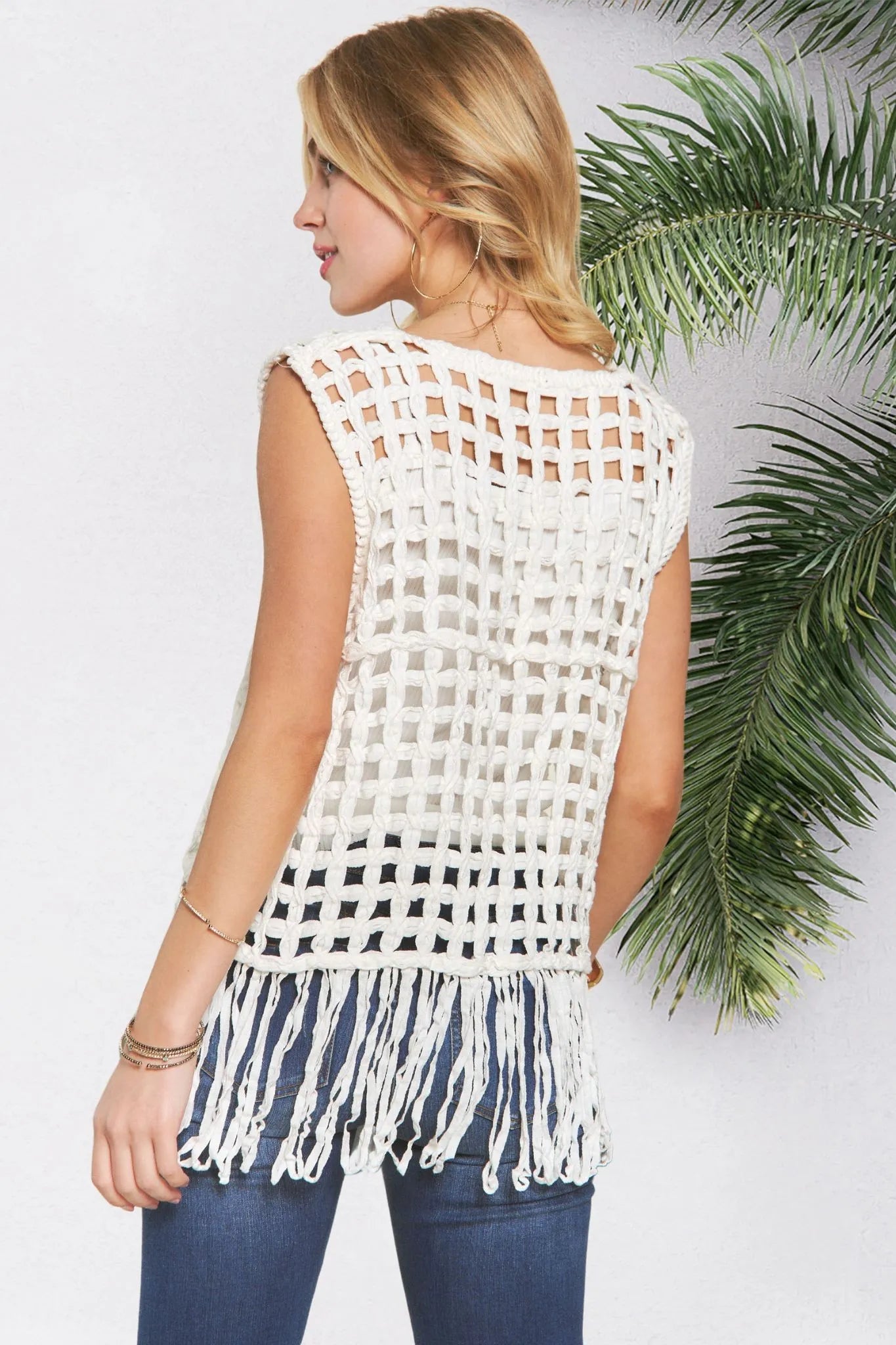 ADORA Fishnet Cover Up Top With Fringe Hem-Adora-IVORY-One Size-Urbanheer