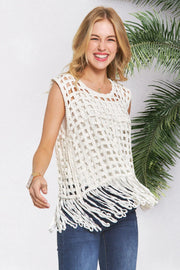 ADORA Fishnet Cover Up Top With Fringe Hem-Adora-IVORY-One Size-Urbanheer